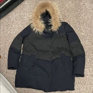 Izzat baba Women's Navy and Gray real Fur-Trimmed hooded puffer Jacket